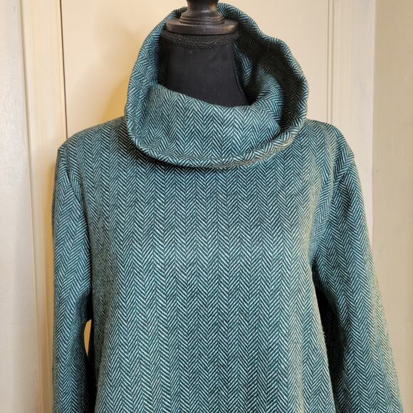 Lands End Cowl Funnel Neck Green Herringbone Fleece Pullover Tunic Sweater✨️L - Picture 4 of 13
